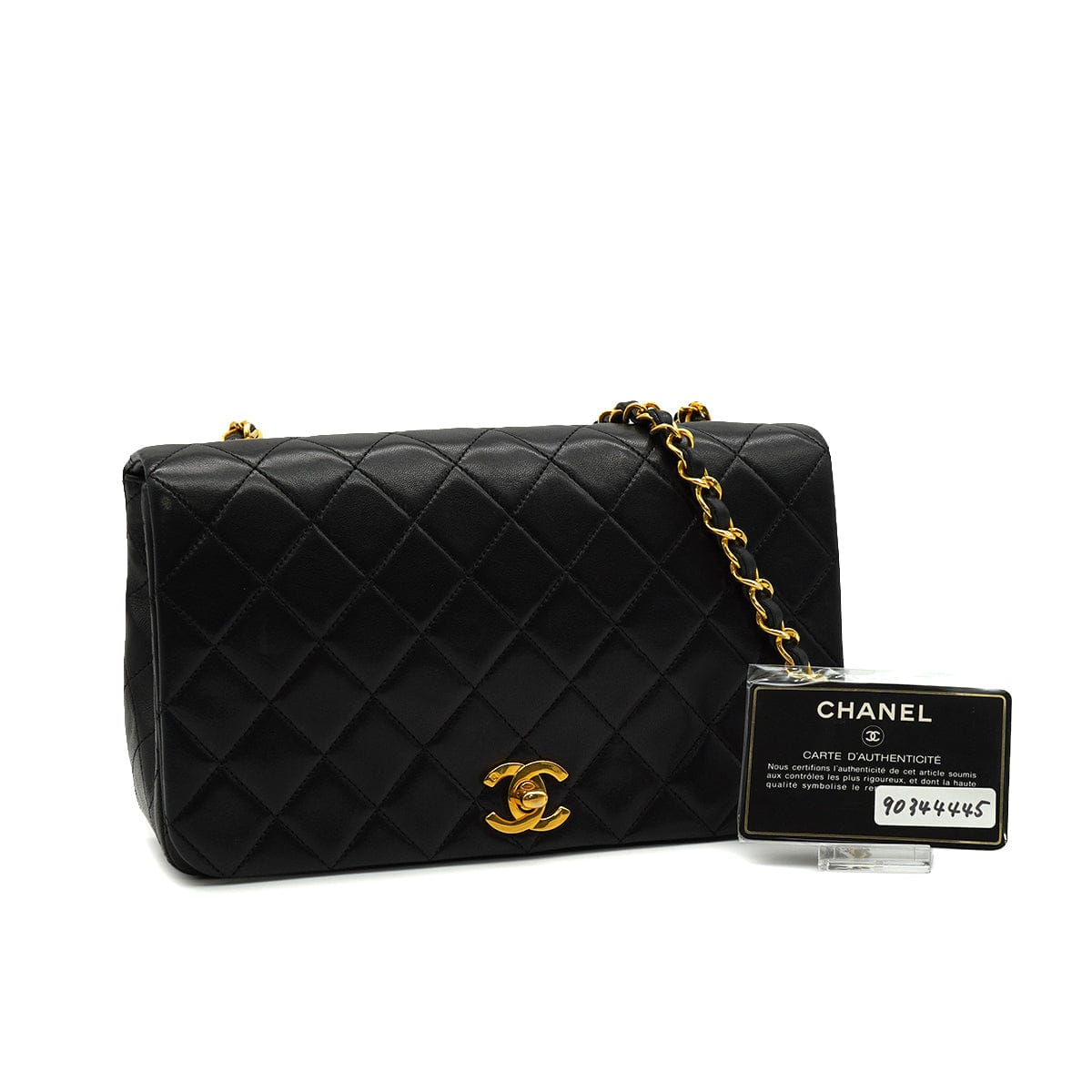 Luxury Promise Japan VINTAGE CHANEL FULL FLAP CHAIN SHUOLDER BAG BLACK LAMB SKIN GOLD HARDWARE 90344445