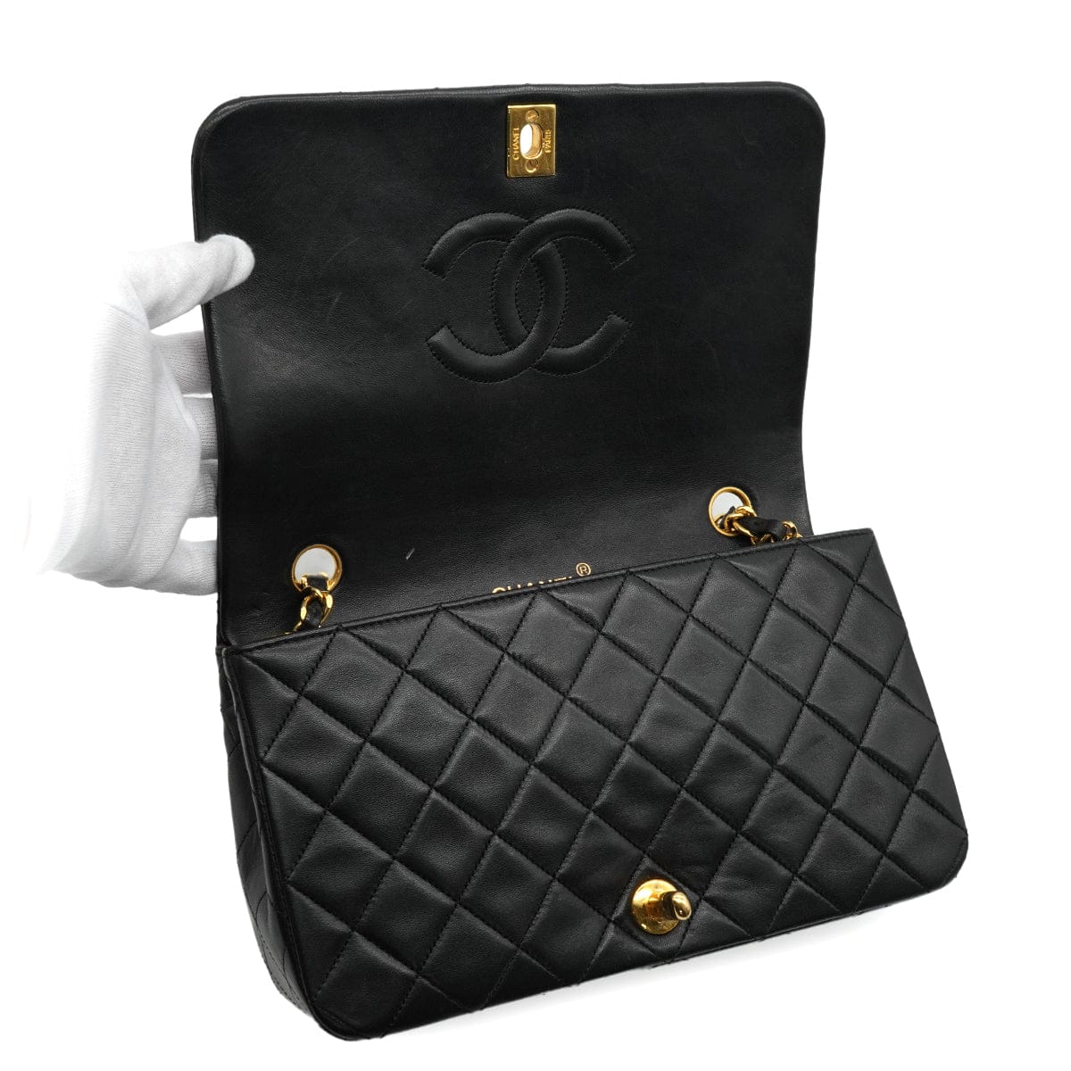 Luxury Promise Japan VINTAGE CHANEL FULL FLAP CHAIN SHUOLDER BAG BLACK LAMB SKIN GOLD HARDWARE 90346133