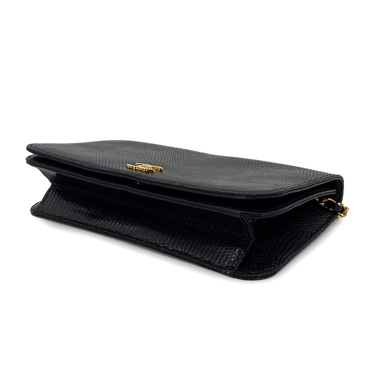 Luxury Promise Japan VINTAGE CHANEL FULL FLAP CHAIN SHUOLDER BAG BLACK LIZARD GOLD HARDWARE 90311973