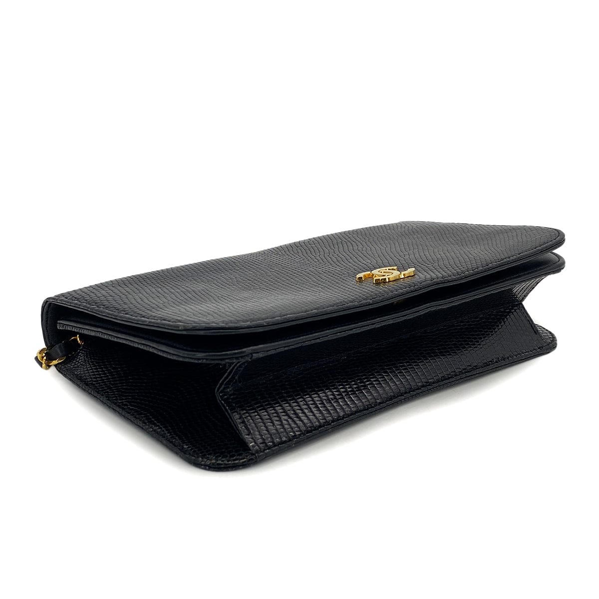 Luxury Promise Japan VINTAGE CHANEL FULL FLAP CHAIN SHUOLDER BAG BLACK LIZARD GOLD HARDWARE 90311973