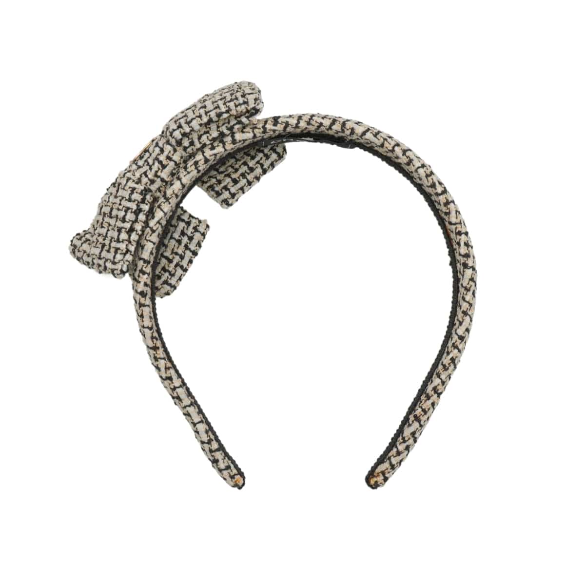 Luxury Promise Japan VINTAGE CHANEL HEADBAND COCOMARK RIBBON BLACK WHITE BEIGE TWEED HAIR ACCESSORY 90339684