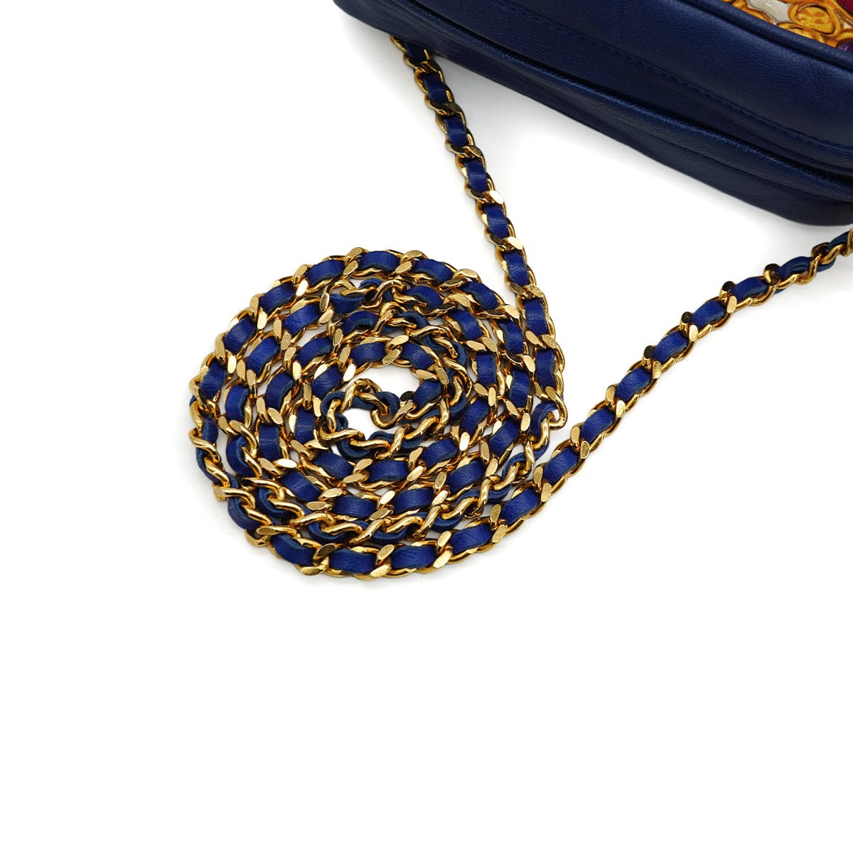 Luxury Promise Japan VINTAGE CHANEL JEWELRY PATTERN FRINGE MINI CHAIN SHOULDER BAG BLUE LAMB SKIN GOLD HARDWARE 90342592