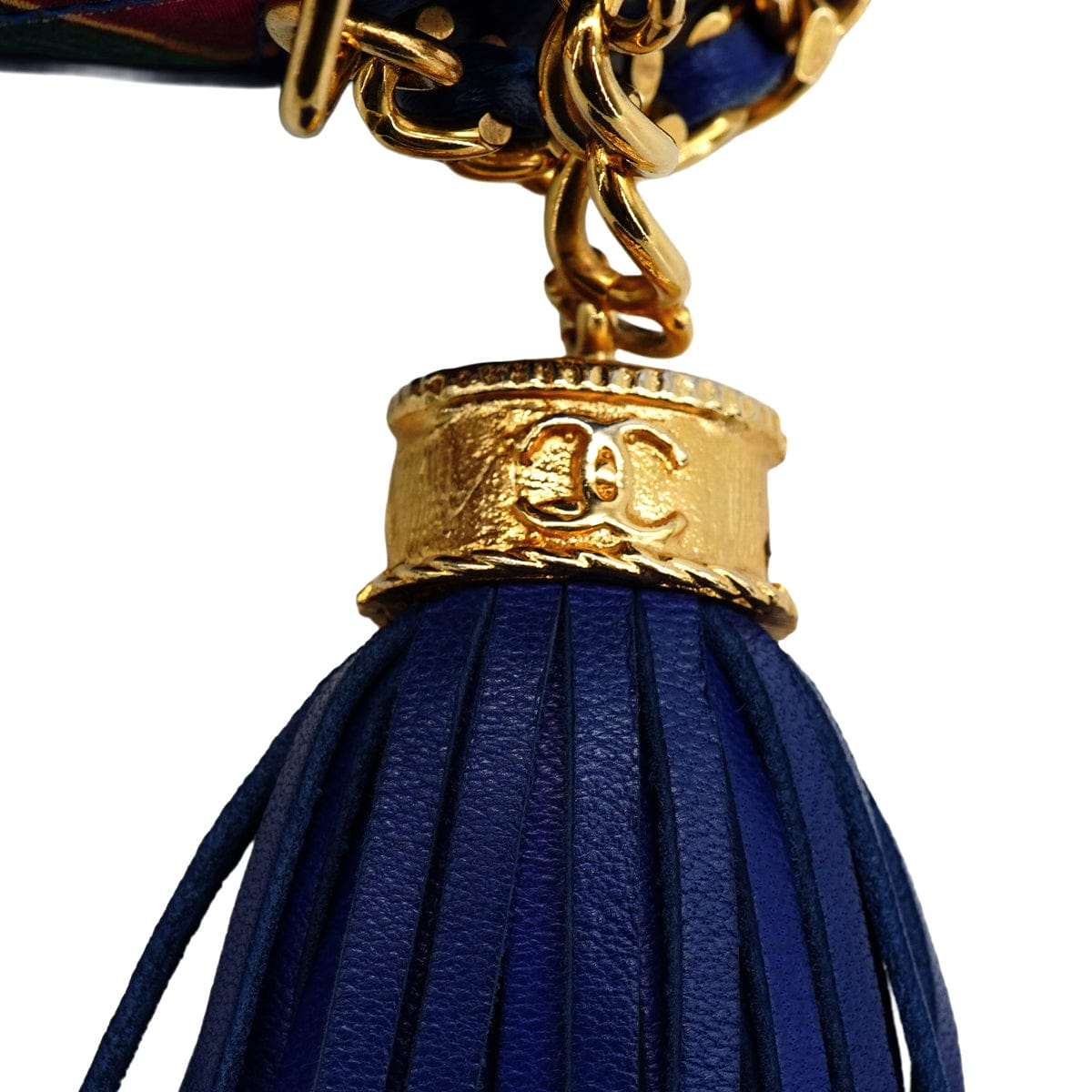 Luxury Promise Japan VINTAGE CHANEL JEWELRY PATTERN FRINGE MINI CHAIN SHOULDER BAG BLUE LAMB SKIN GOLD HARDWARE 90342592