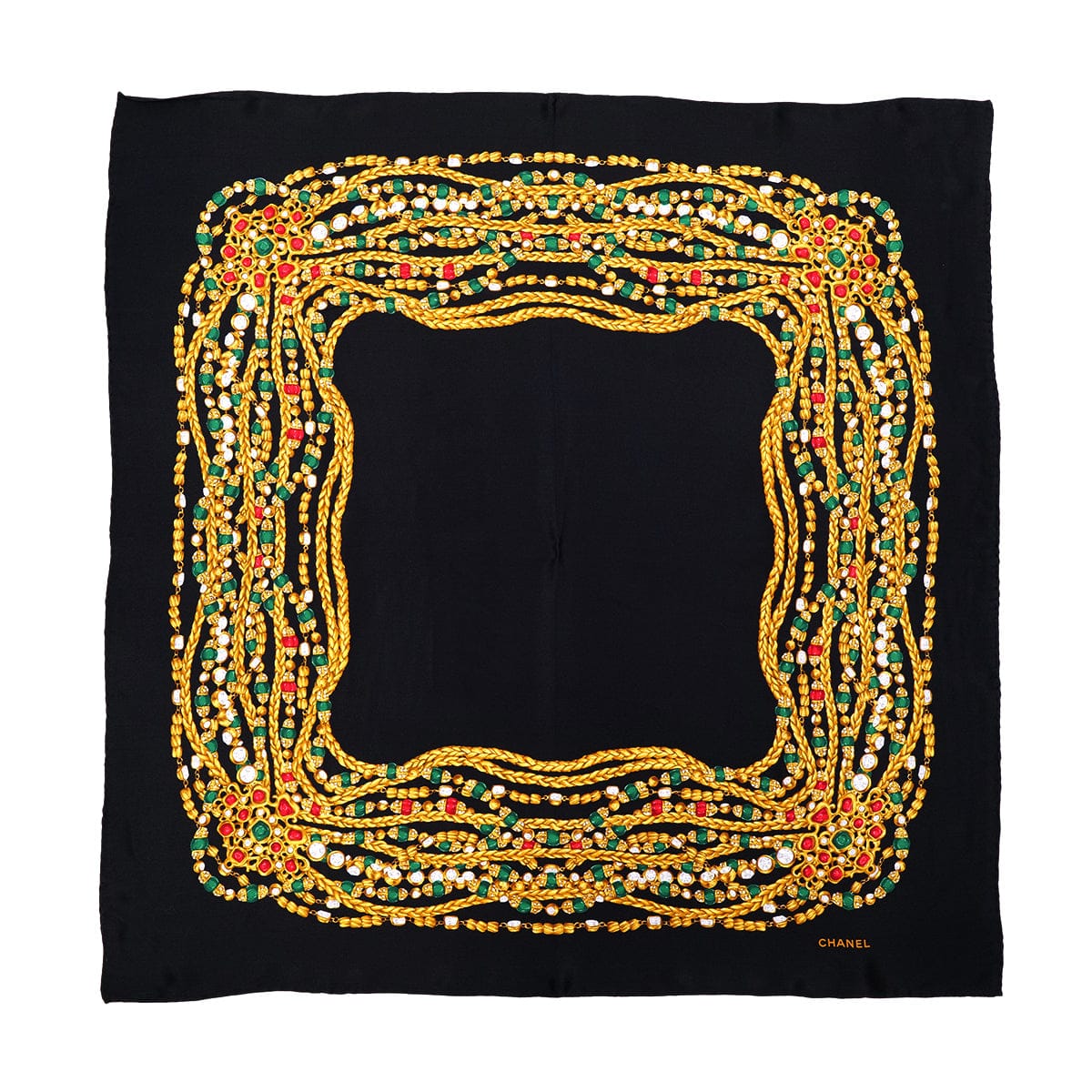 Luxury Promise Japan VINTAGE CHANEL JEWELRY PATTERN SCARF BLACK SILK 90324150