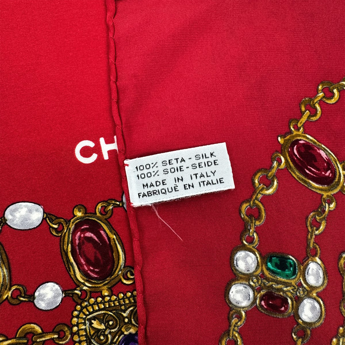 Luxury Promise Japan VINTAGE CHANEL JEWELRY PATTERN SCARF RED MULTICOLOR SILK 90321117