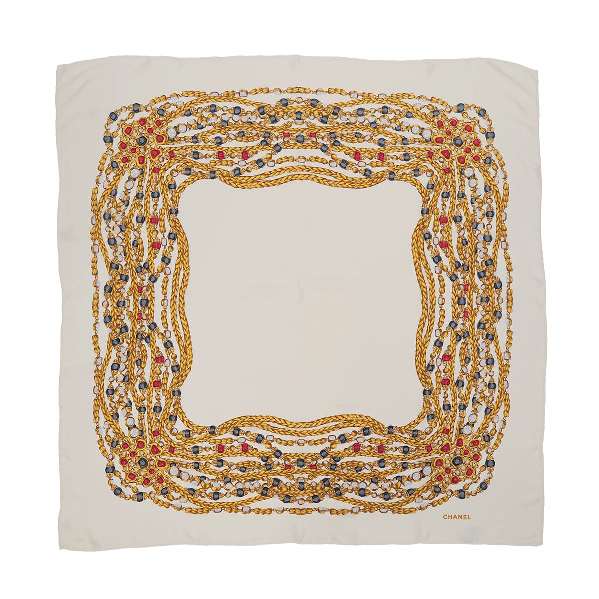 Luxury Promise Japan VINTAGE CHANEL JEWELRY PATTERN SCARF WHITE SILK 90323160