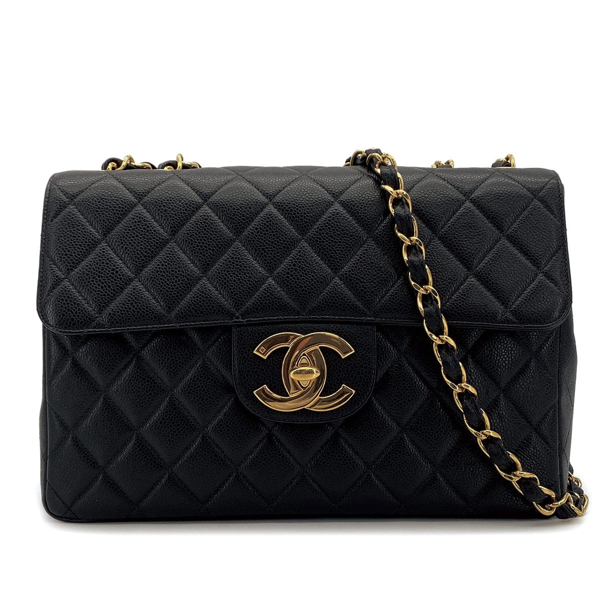 Luxury Promise Japan VINTAGE CHANEL JUMBO MATELASSE 30 CHAIN SHOULDER BAG BLACK CAVIAR SKIN GOLD HARDWARE 90311889