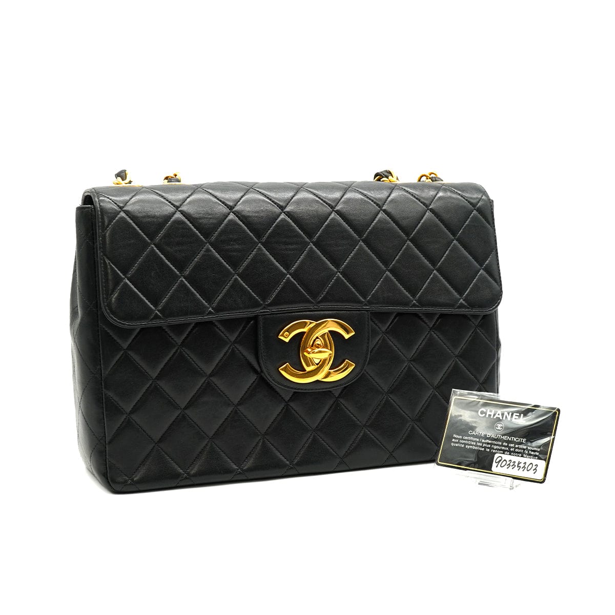 Luxury promise Japan VINTAGE CHANEL JUMBO MATELASSE 30 CHAIN SHOULDER BAG BLACK LAMB SKIN GOLD HARDWARE 90335303