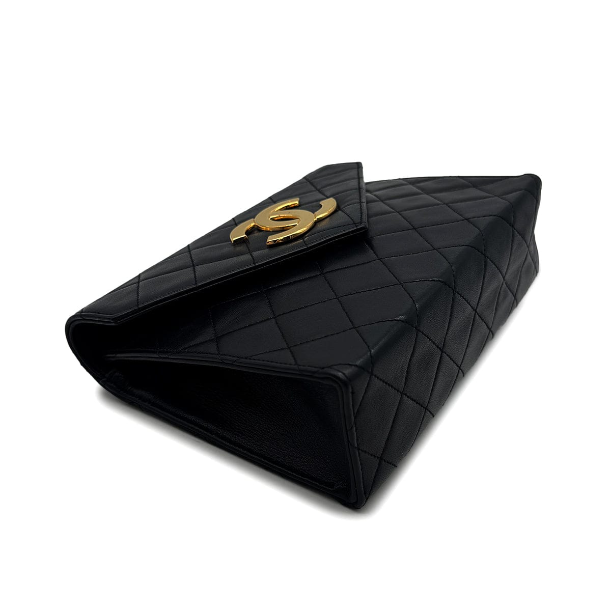 Luxury Promise Japan VINTAGE CHANEL LETTER FLAP MATELASSE BIG COCO CHAIN SHOULDER BAG BLACK LAMB SKIN GOLD HARDWARE 90317874