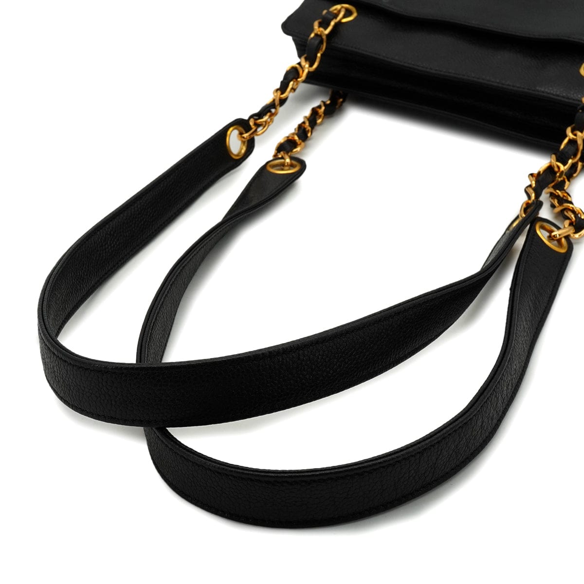 Luxury Promise Japan VINTAGE CHANEL LOGO CHAIN SHOULDER BAG BLACK CAVIAR SKIN GOLD HARDWARE 90344381