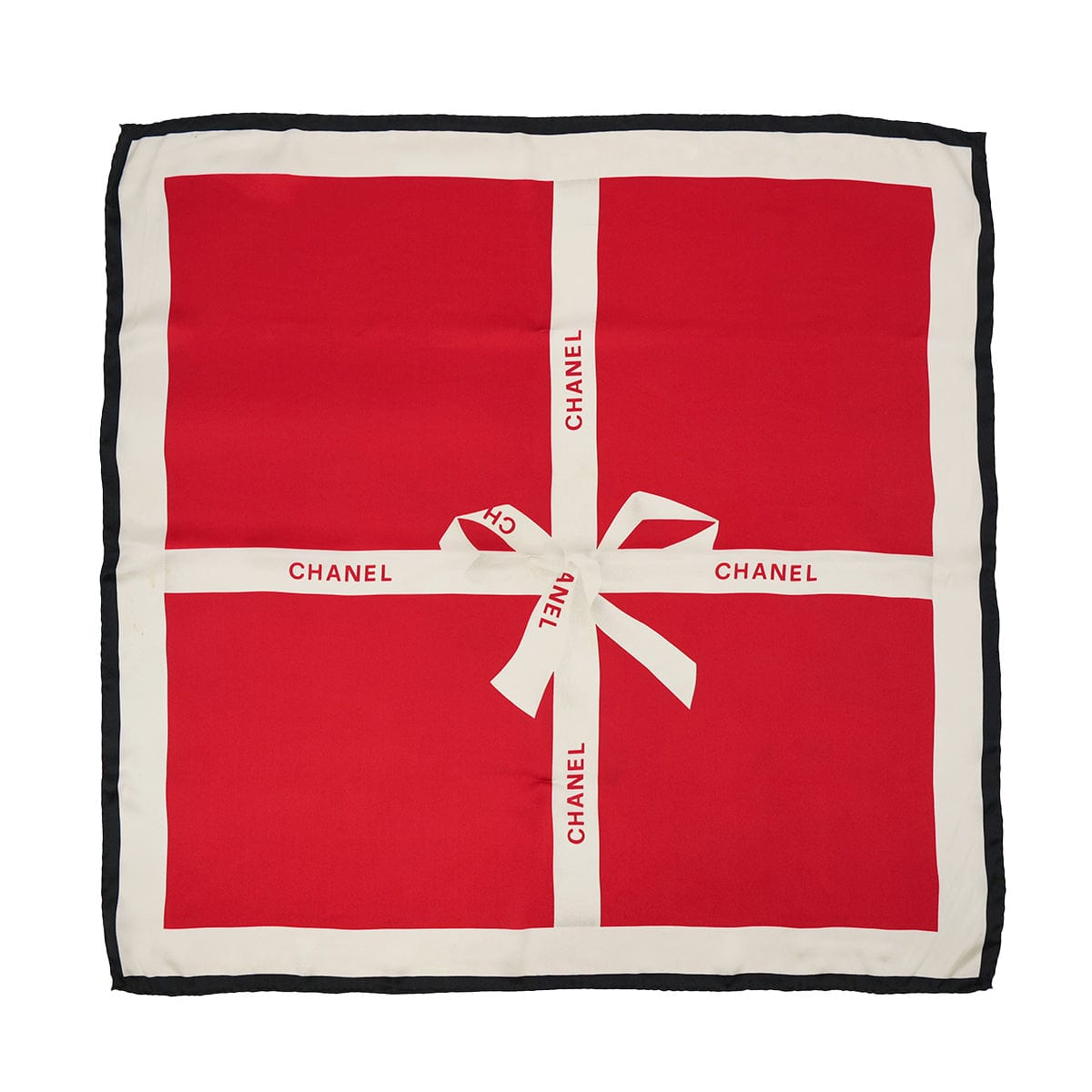 Luxury Promise Japan VINTAGE CHANEL LOGO RIBBON SCARF RED BLACK WHITE SILK 90322146