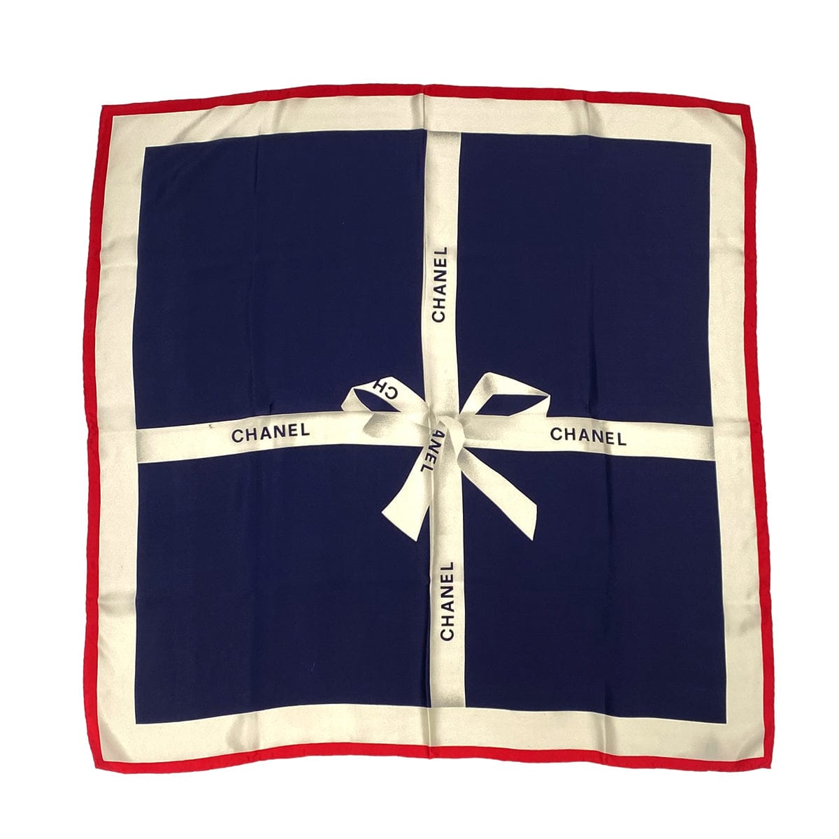 Luxury Promise Japan VINTAGE CHANEL LOGO RIBBON SCARF WHITE NAVY RED SILK 90313880