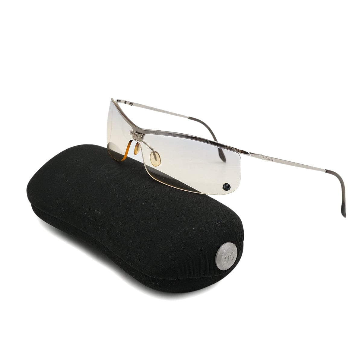 Luxury Promise Japan VINTAGE CHANEL LOGO SUNGLASSES CLEAR SILVER RHINESTONE EYEWEAR 90323174