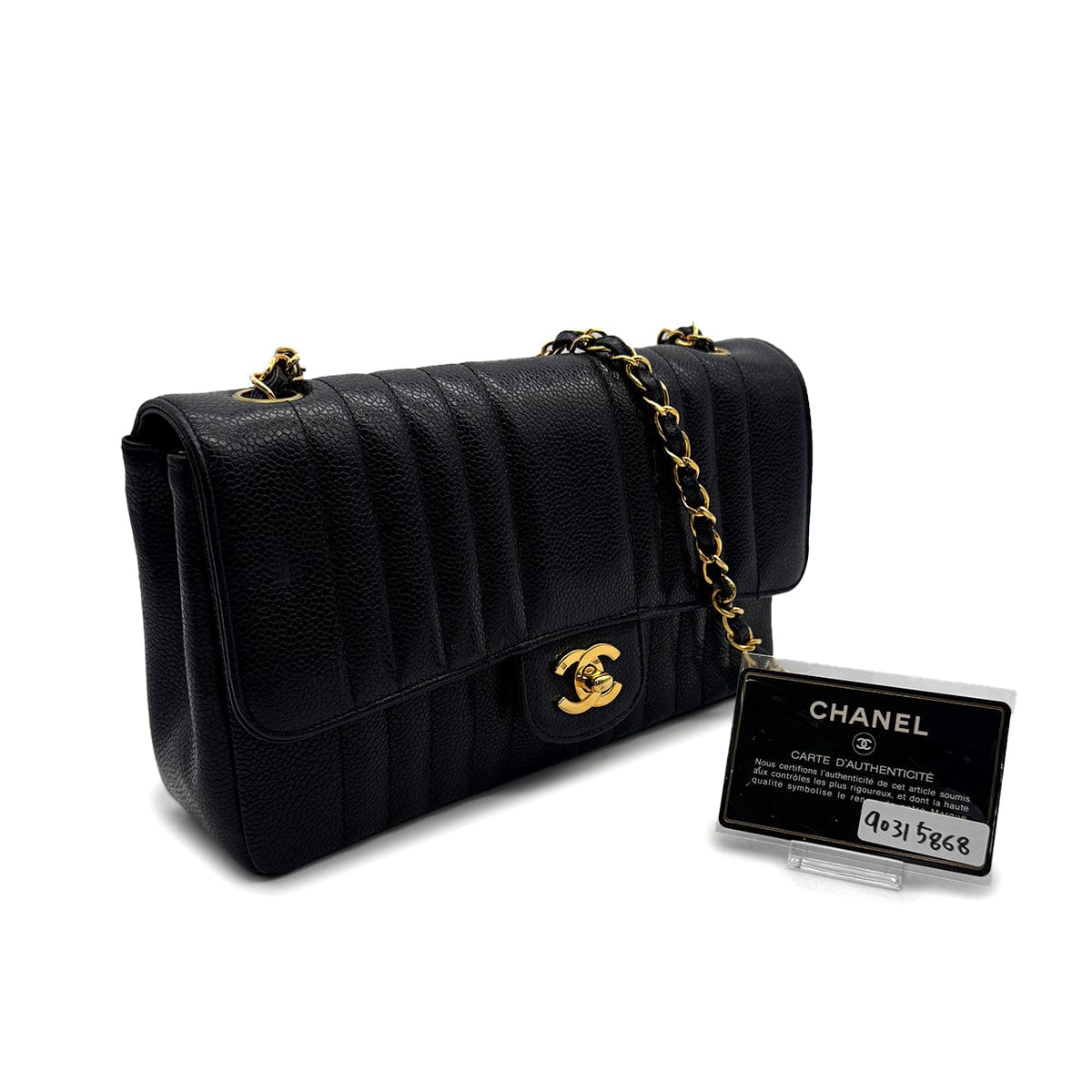 Luxury Promise Japan VINTAGE CHANEL MADEMOISELLE CHAIN SHOULDER BAG BLACK CAVIAR SKIN GOLD HAEDWARE 90315868