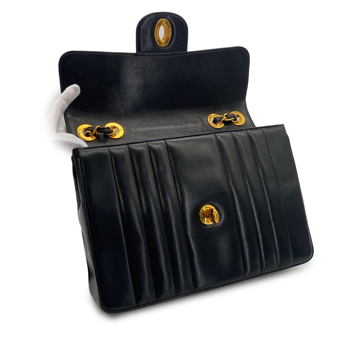 Luxury Promise Japan VINTAGE CHANEL MADEMOISELLE CHAIN SHOULDER BAG BLACK LAMB SKIN GOLD HARDWARE 90317769