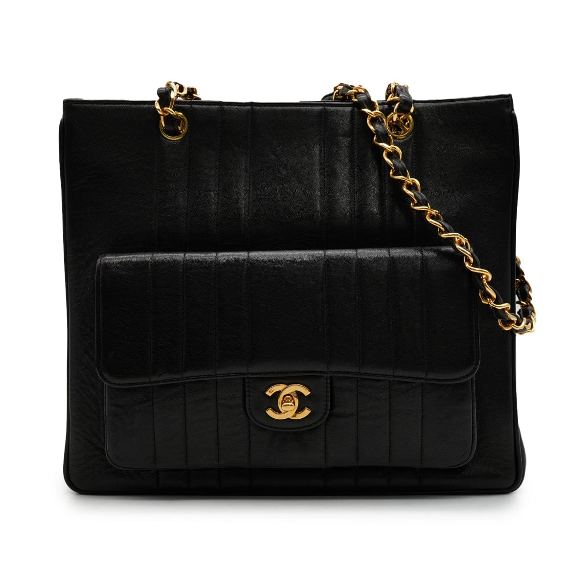 Luxury Promise Japan VINTAGE CHANEL MADEMOISELLE CHAIN SHOULDER BAG BLACK LAMB SKIN GOLD HARDWARE 90346141