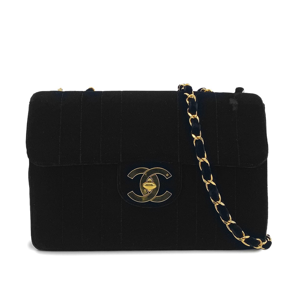 Luxury Promise Japan VINTAGE CHANEL MADEMOISELLE CHAIN SHOULDER BAG BLACK VELOR GOLD HARDWARE 90325613