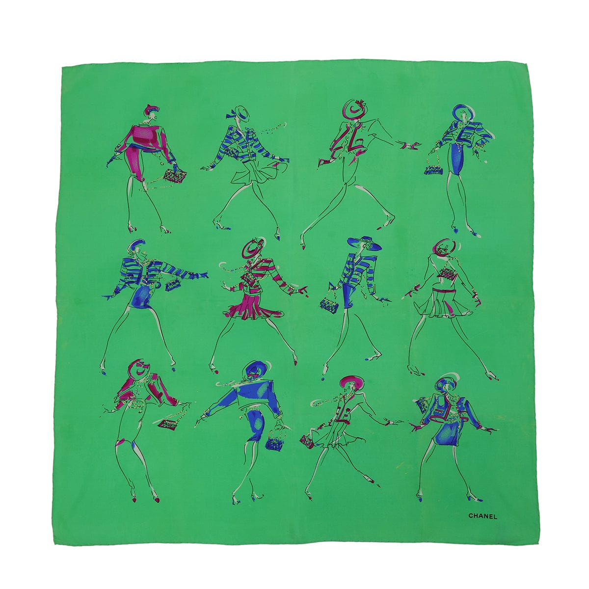 Luxury Promise Japan VINTAGE CHANEL MADEMOISELLE SCARF GREEN SILK 90322225
