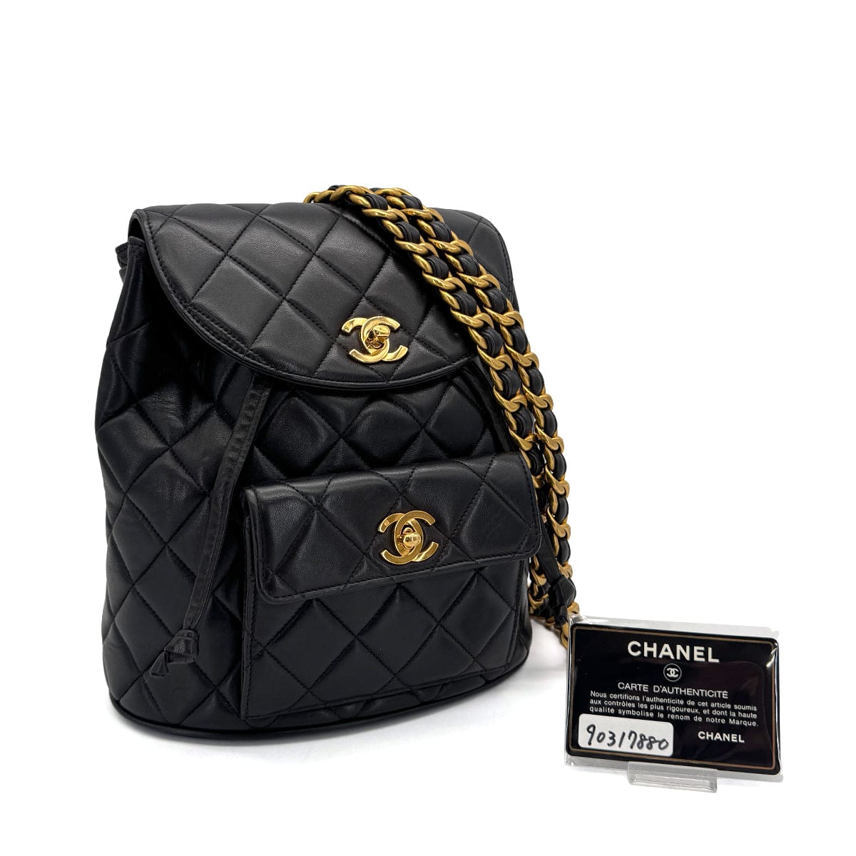 Luxury Promise Japan VINTAGE CHANEL MATELASSE CHAIN BACKPACK BLACK LAMB SKIN GOLD HARDWARE 90317880