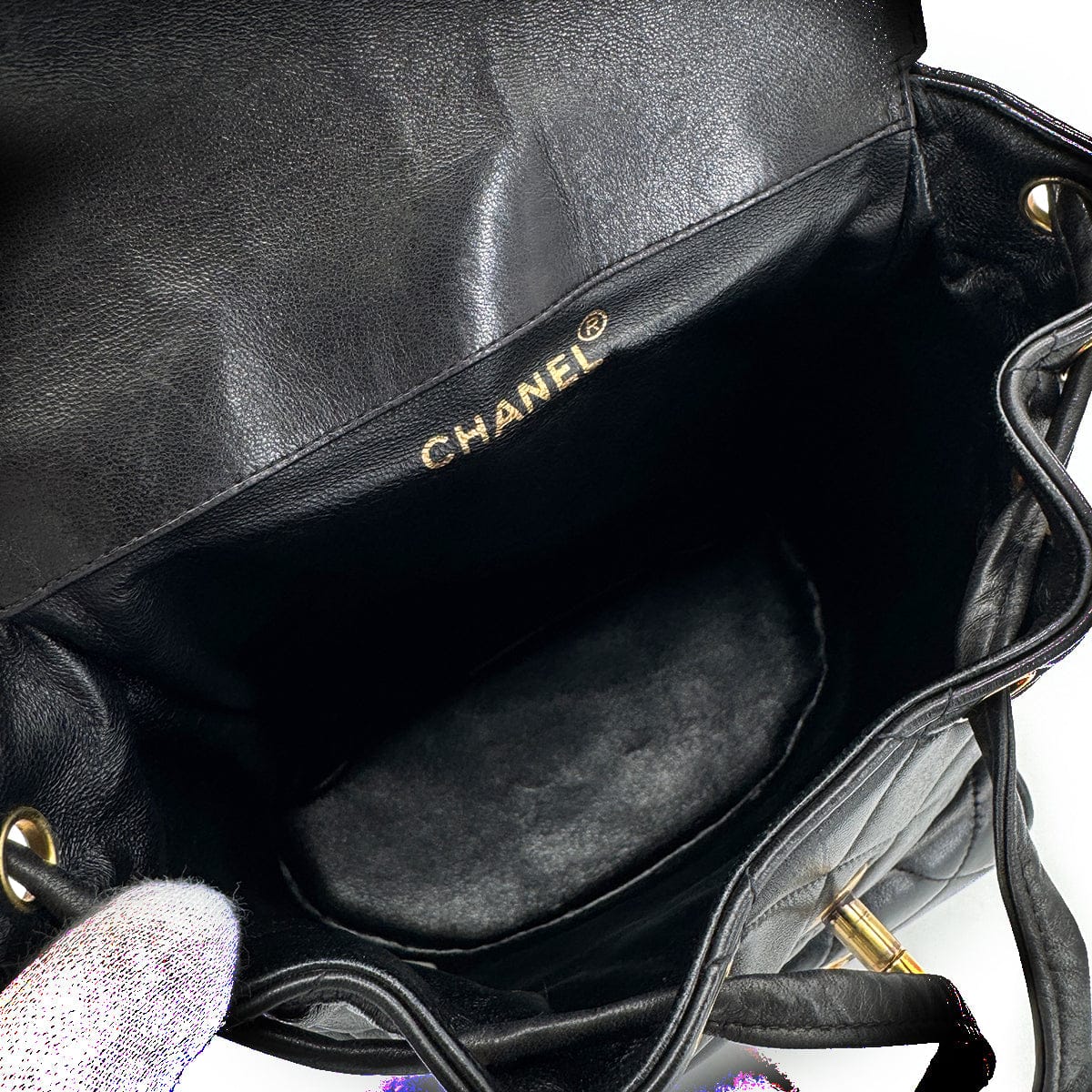 Luxury Promise Japan VINTAGE CHANEL MATELASSE CHAIN BACKPACK BLACK LAMB SKIN GOLD HARDWARE 90317880