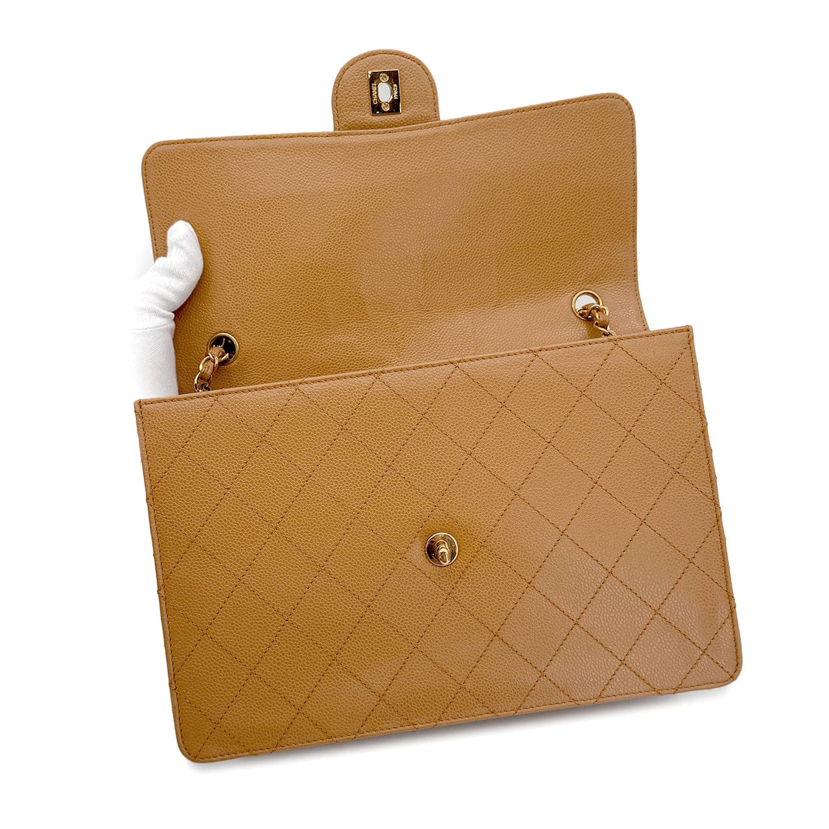 Luxury Promise Japan VINTAGE CHANEL MATELASSE CHAIN SHOULDER BAG BEIGE CAVIAR SKIN GOLD HARDWARE 90311873
