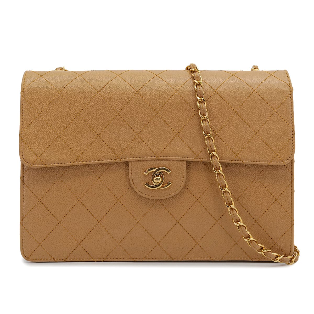 Luxury Promise Japan VINTAGE CHANEL MATELASSE CHAIN SHOULDER BAG BEIGE CAVIAR SKIN GOLD HARDWARE 90311873