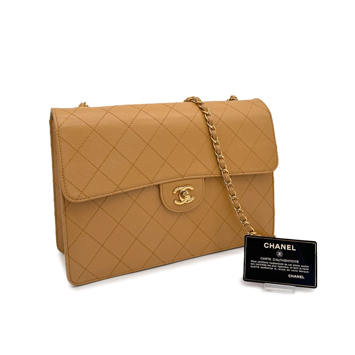 Luxury Promise Japan VINTAGE CHANEL MATELASSE CHAIN SHOULDER BAG BEIGE CAVIAR SKIN GOLD HARDWARE 90311873