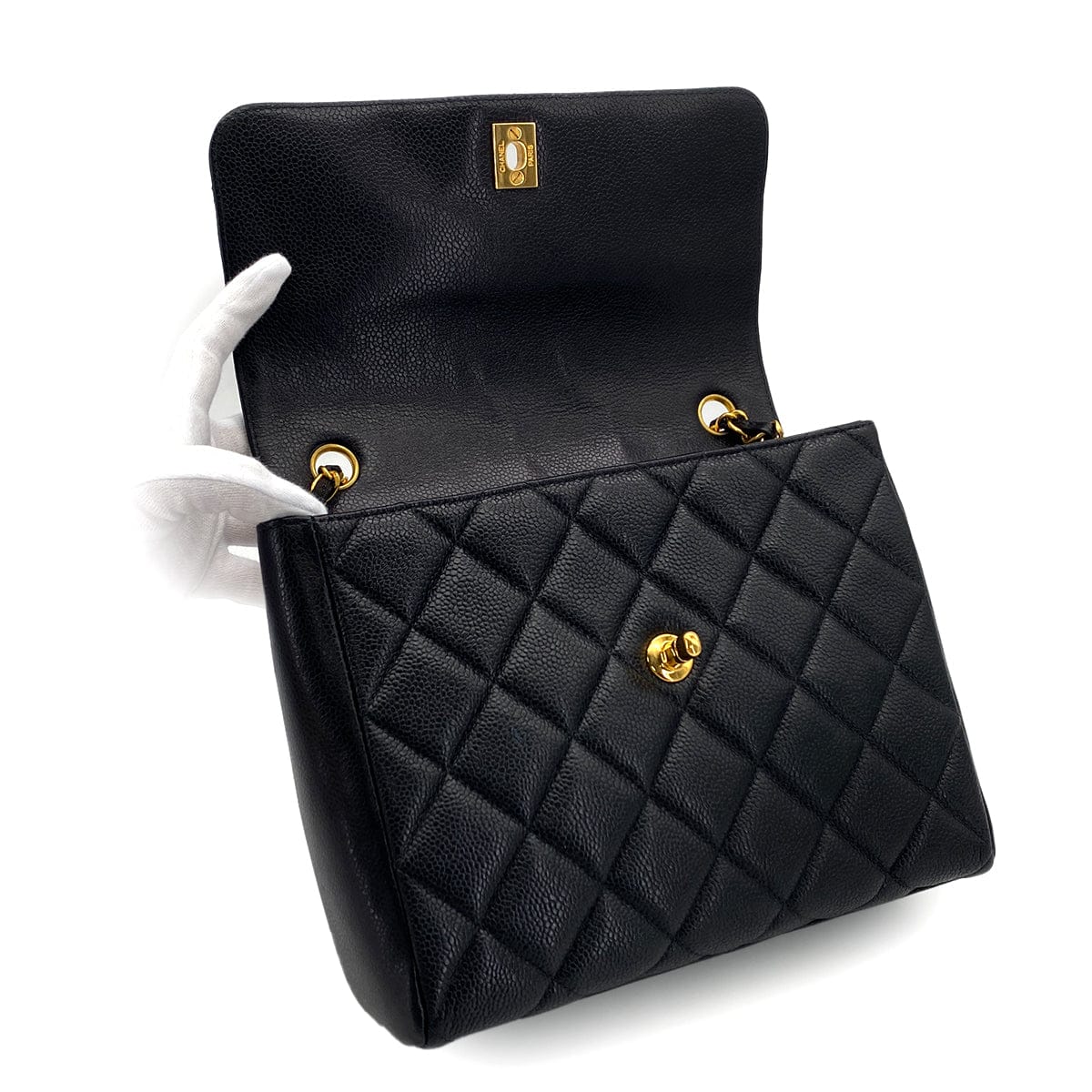 Luxury Promise Japan VINTAGE CHANEL MATELASSE CHAIN SHOULDER BAG BLACK CAVIAR SKIN GOLD HARDWARE 90324766