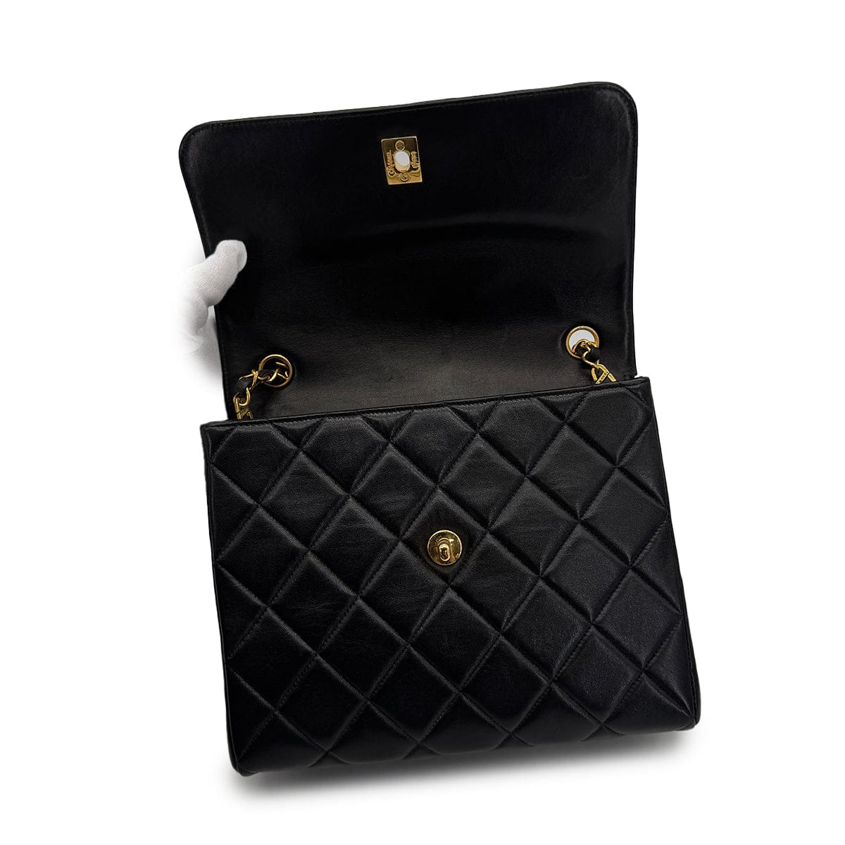 Luxury Promise Japan VINTAGE CHANEL MATELASSE CHAIN SHOULDER BAG BLACK LAMB SKIN GOLD HARDWARE 90314571