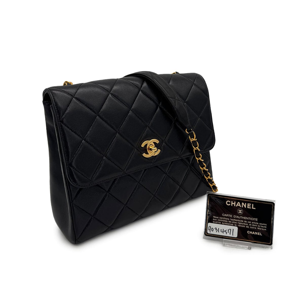 Luxury Promise Japan VINTAGE CHANEL MATELASSE CHAIN SHOULDER BAG BLACK LAMB SKIN GOLD HARDWARE 90314571