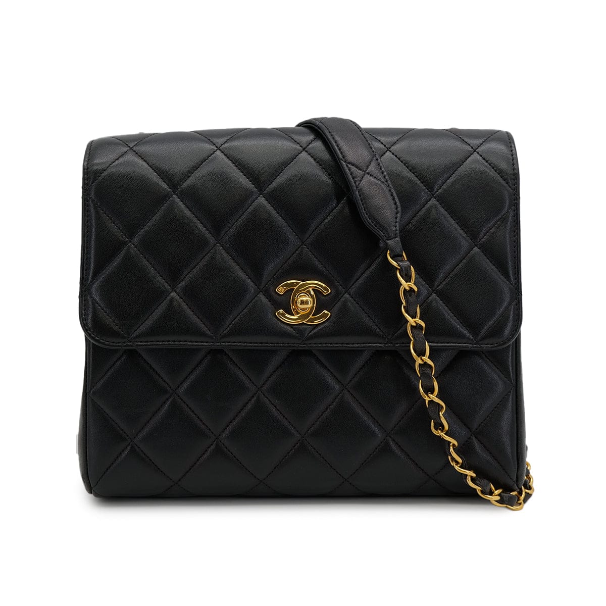 Luxury Promise Japan VINTAGE CHANEL MATELASSE CHAIN SHOULDER BAG BLACK LAMB SKIN GOLD HARDWARE 90314776