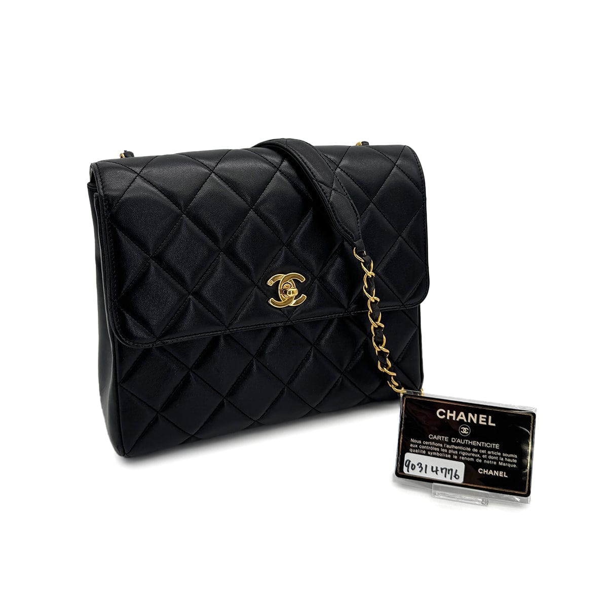 Luxury Promise Japan VINTAGE CHANEL MATELASSE CHAIN SHOULDER BAG BLACK LAMB SKIN GOLD HARDWARE 90314776