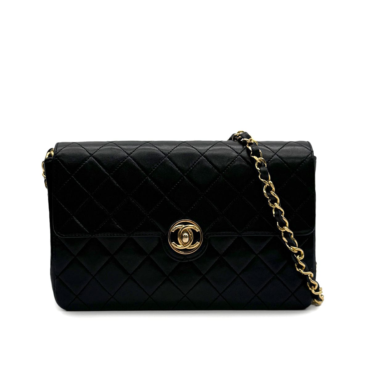 Luxury Promise Japan VINTAGE CHANEL MATELASSE CHAIN SHOULDER BAG BLACK LAMB SKIN GOLD HARDWARE 90316162