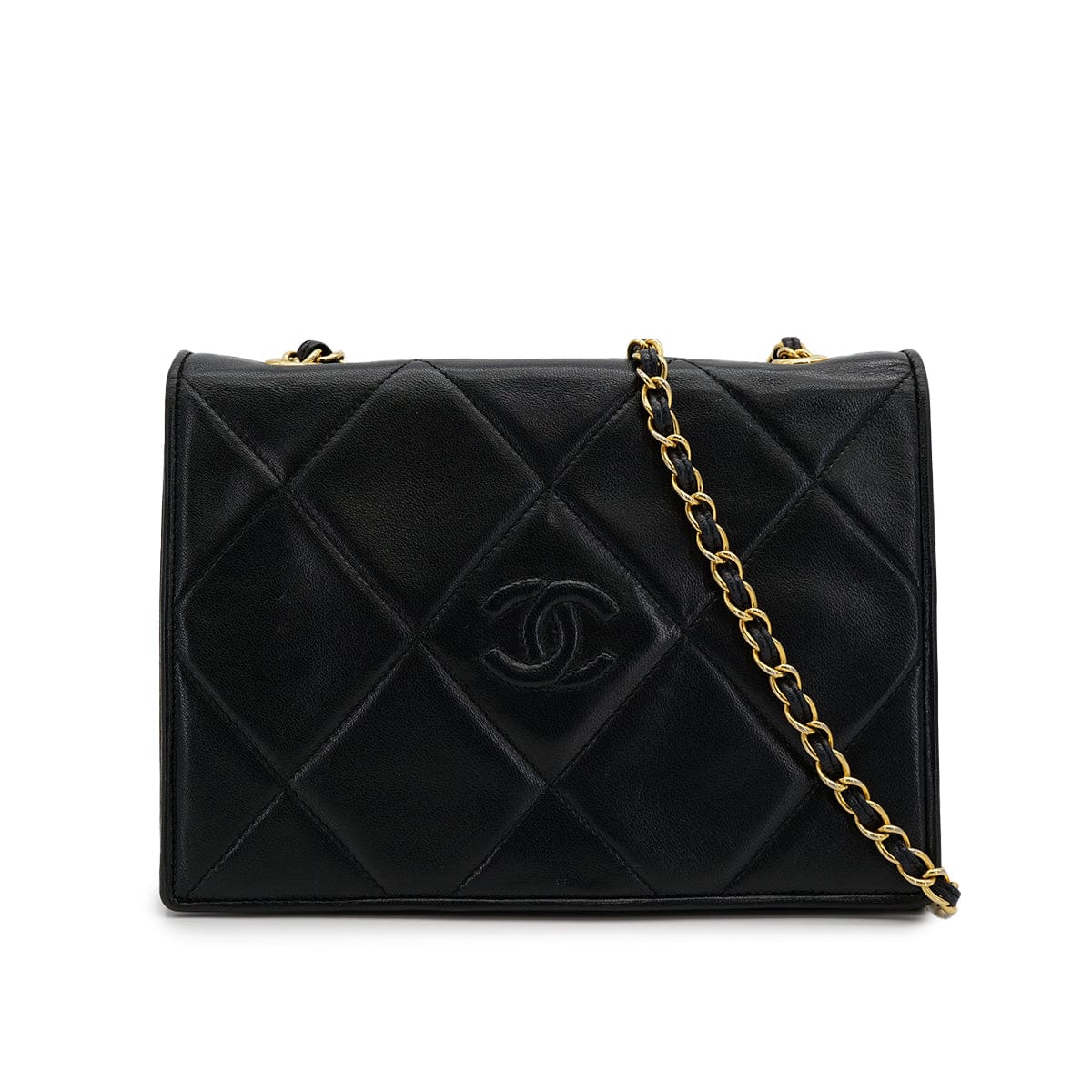 Luxury Promise Japan VINTAGE CHANEL MATELASSE CHAIN SHOULDER BAG BLACK LAMB SKIN GOLD HARDWARE 90316996