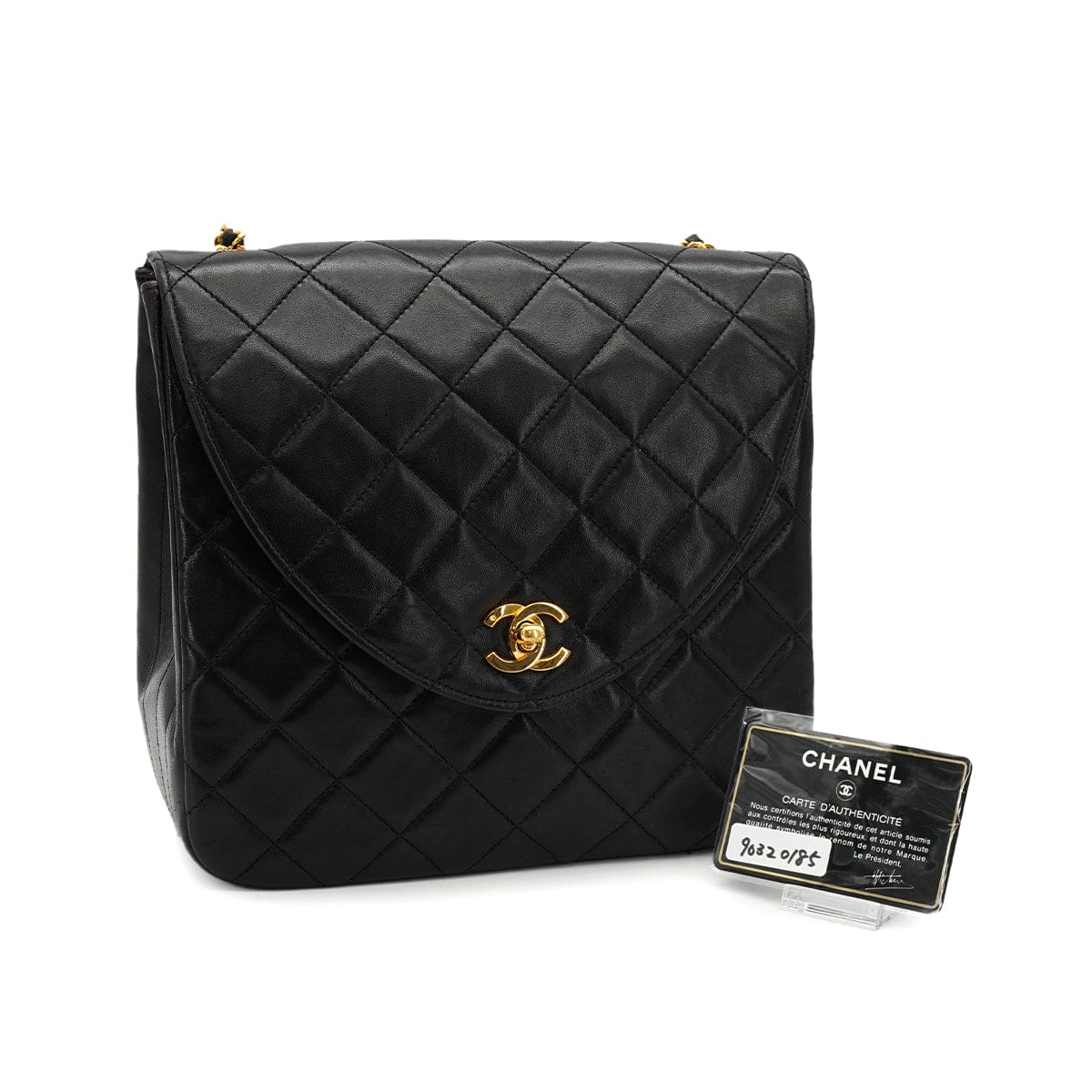 Luxury Promise Japan VINTAGE CHANEL MATELASSE CHAIN SHOULDER BAG BLACK LAMB SKIN GOLD HARDWARE 90320185
