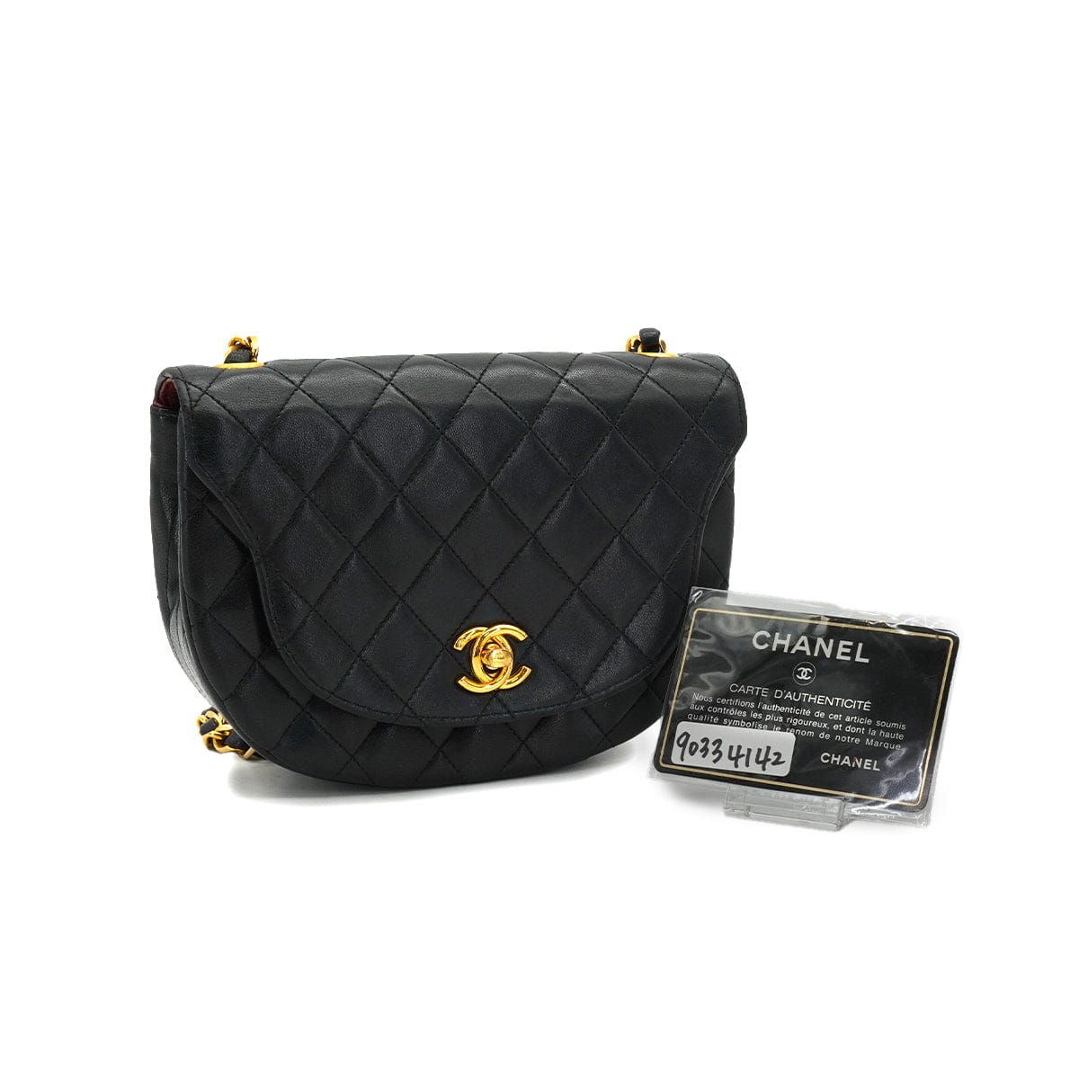 Luxury Promise Japan VINTAGE CHANEL MATELASSE CHAIN SHOULDER BAG BLACK LAMB SKIN GOLD HARDWARE 90334142