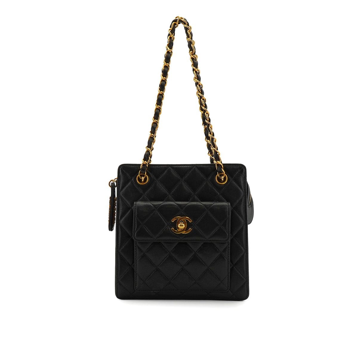 Luxury Promise Japan VINTAGE CHANEL MATELASSE CHAIN SHOULDER BAG BLACK LAMB SKIN GOLD HARDWARE 90334155