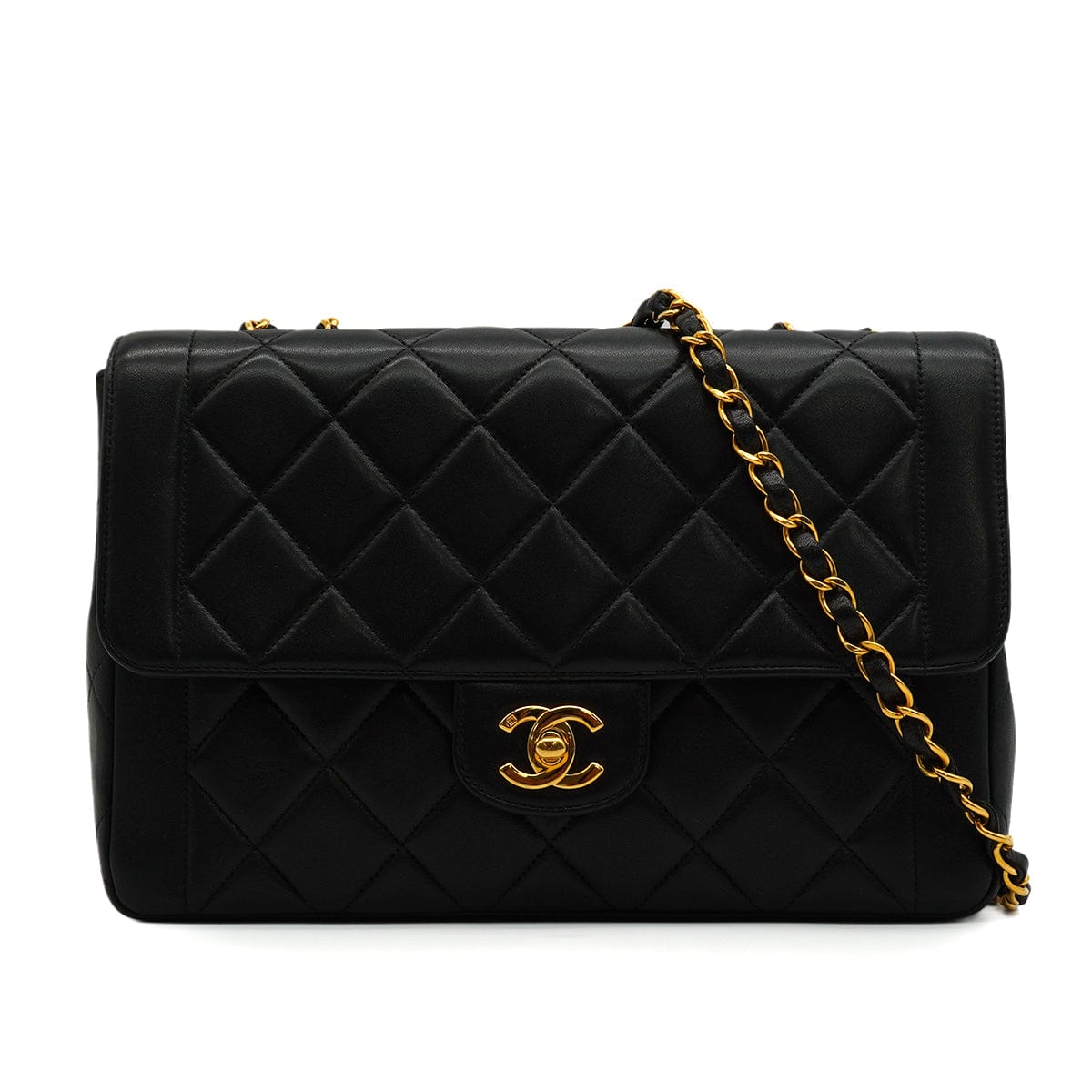 Luxury Promise Japan VINTAGE CHANEL MATELASSE CHAIN SHOULDER BAG BLACK LAMB SKIN GOLD HARDWARE 90343952