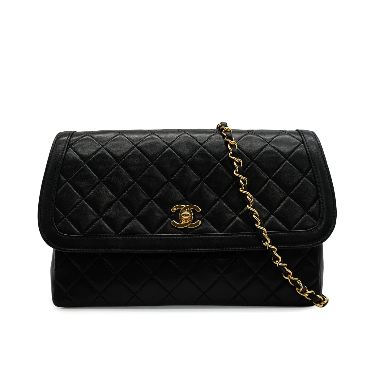 Luxury Promise Japan VINTAGE CHANEL MATELASSE CHAIN SHOULDER BAG BLACK LAMB SKIN GOLD HARDWARE 90344379