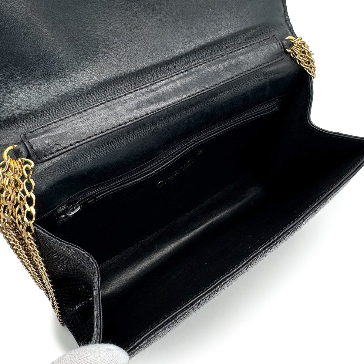 Luxury Promise Japan VINTAGE CHANEL MATELASSE CHAIN SHOULDER BAG BLACK LIZARD GOLD HARDWARE 90314359