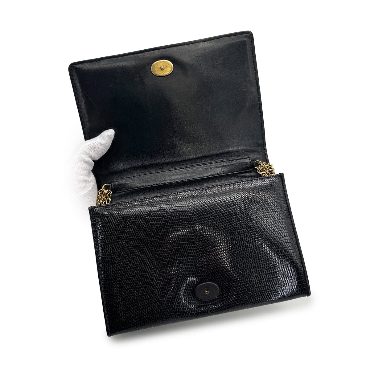 Luxury Promise Japan VINTAGE CHANEL MATELASSE CHAIN SHOULDER BAG BLACK LIZARD GOLD HARDWARE 90314359