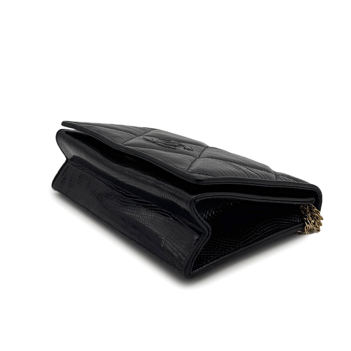 Luxury Promise Japan VINTAGE CHANEL MATELASSE CHAIN SHOULDER BAG BLACK LIZARD GOLD HARDWARE 90314359