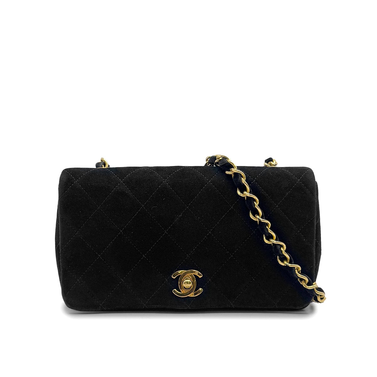 Luxury Promise Japan VINTAGE CHANEL MATELASSE CHAIN SHOULDER BAG BLACK SUEDE GOLD HARDWARE 90318520