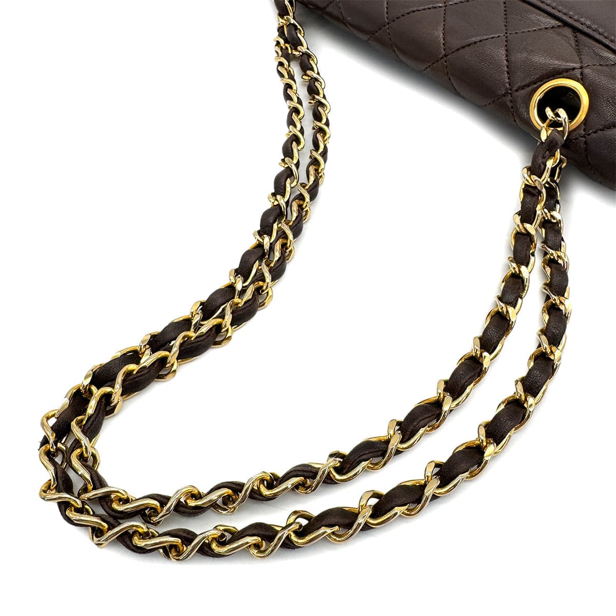 Luxury Promise Japan VINTAGE CHANEL MATELASSE CHAIN SHOULDER BAG BROWN LAMB SKIN GOLD HARDWARE 90310345