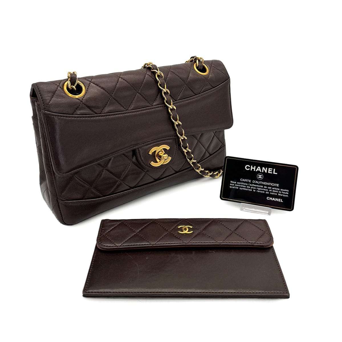Luxury Promise Japan VINTAGE CHANEL MATELASSE CHAIN SHOULDER BAG BROWN LAMB SKIN GOLD HARDWARE 90310345