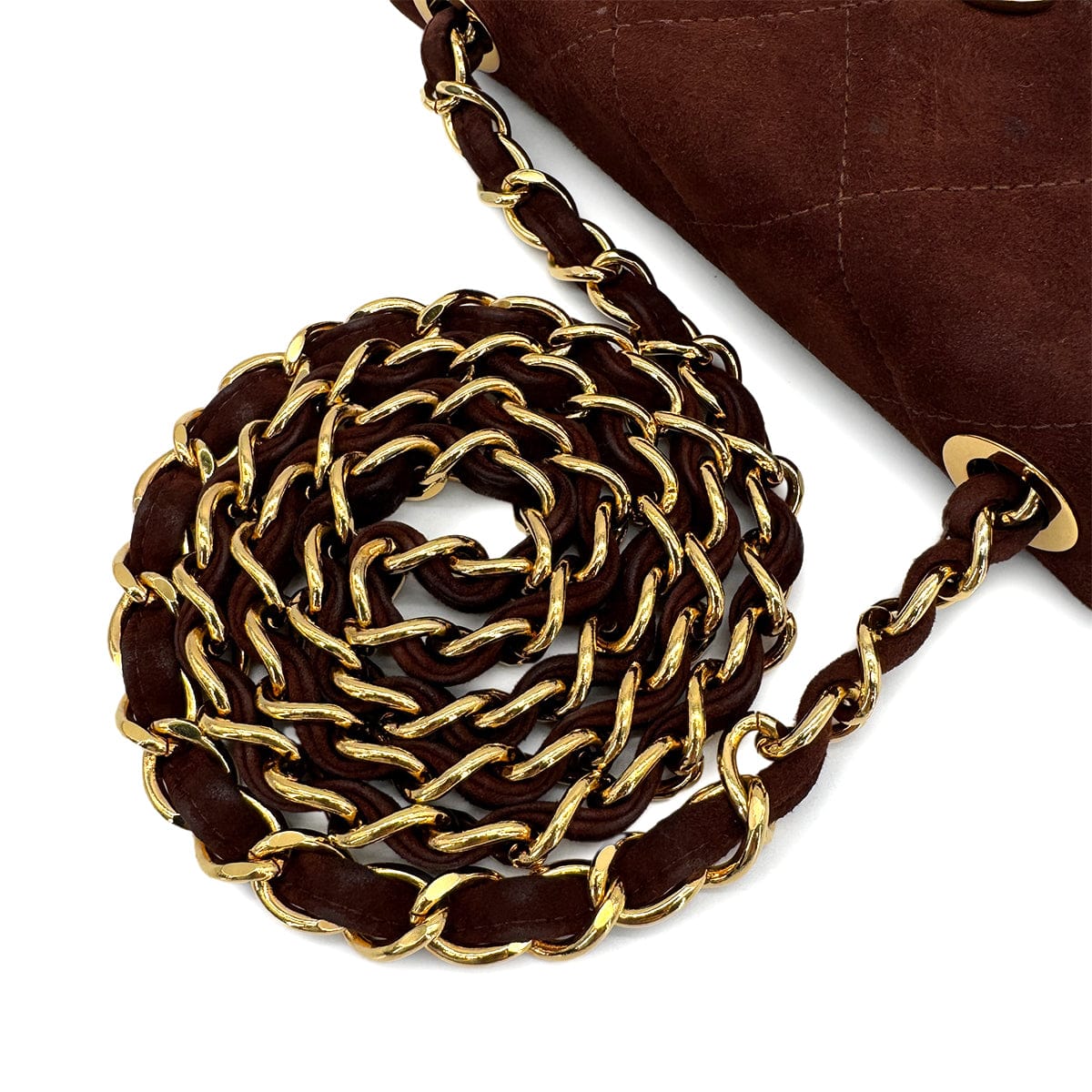 Luxury Promise Japan VINTAGE CHANEL MATELASSE CHAIN SHOULDER BAG BROWN SUEDE GOLD HARDWARE 90321154