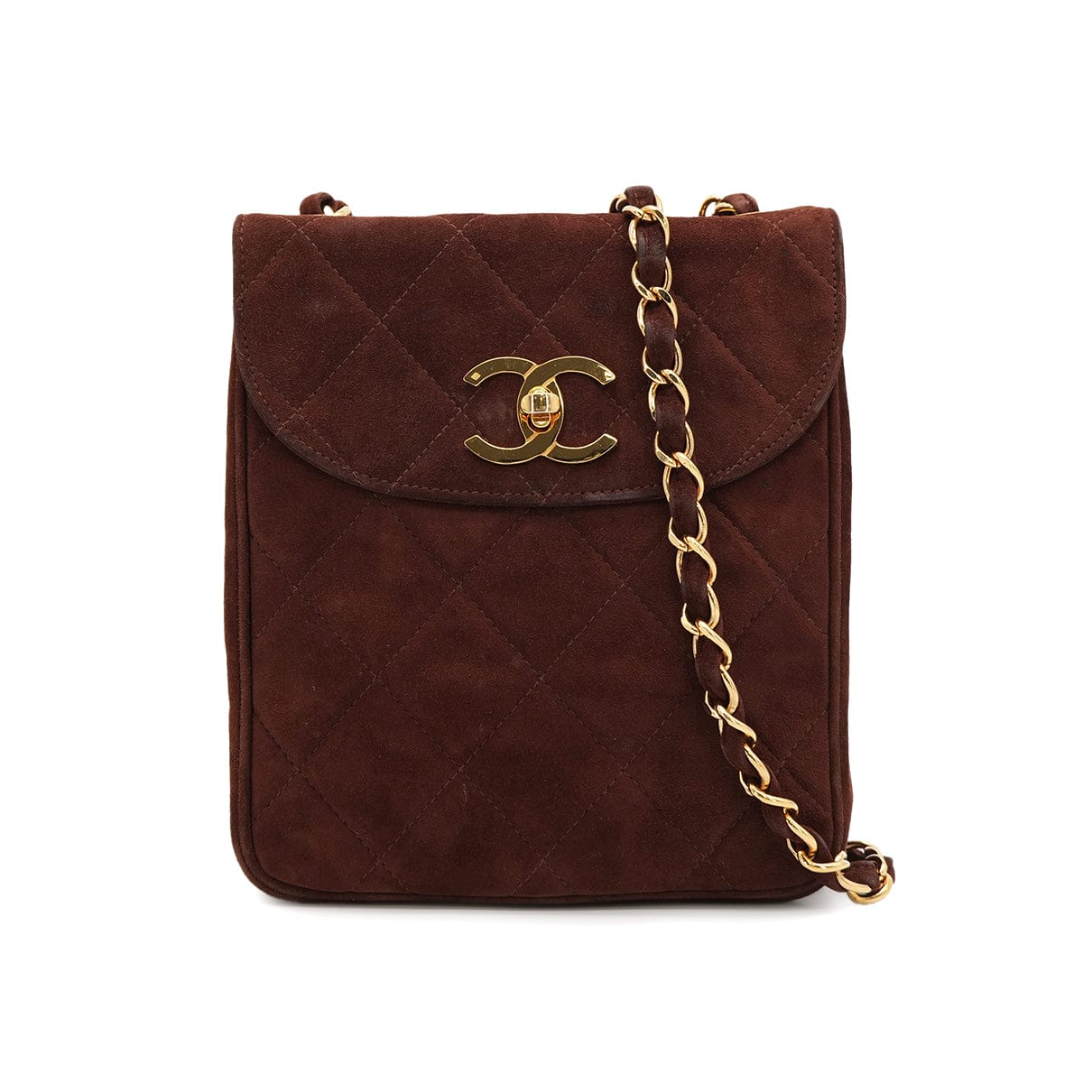 Luxury Promise Japan VINTAGE CHANEL MATELASSE CHAIN SHOULDER BAG BROWN SUEDE GOLD HARDWARE 90321154