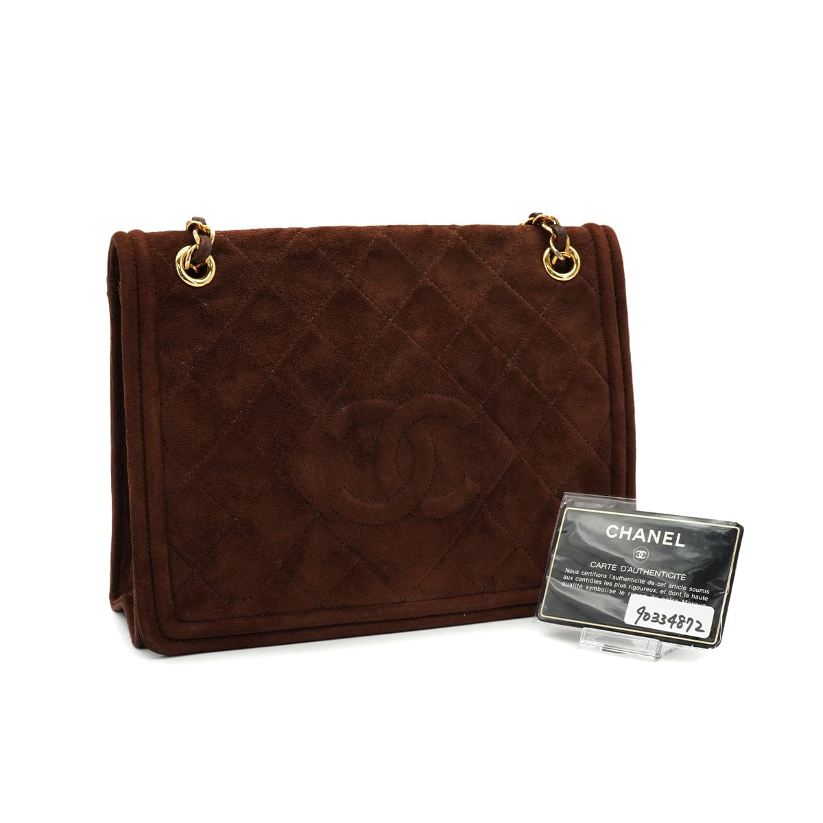 Luxury Promise Japan VINTAGE CHANEL MATELASSE CHAIN SHOULDER BAG BROWN SUEDE GOLD HARDWARE 90334872