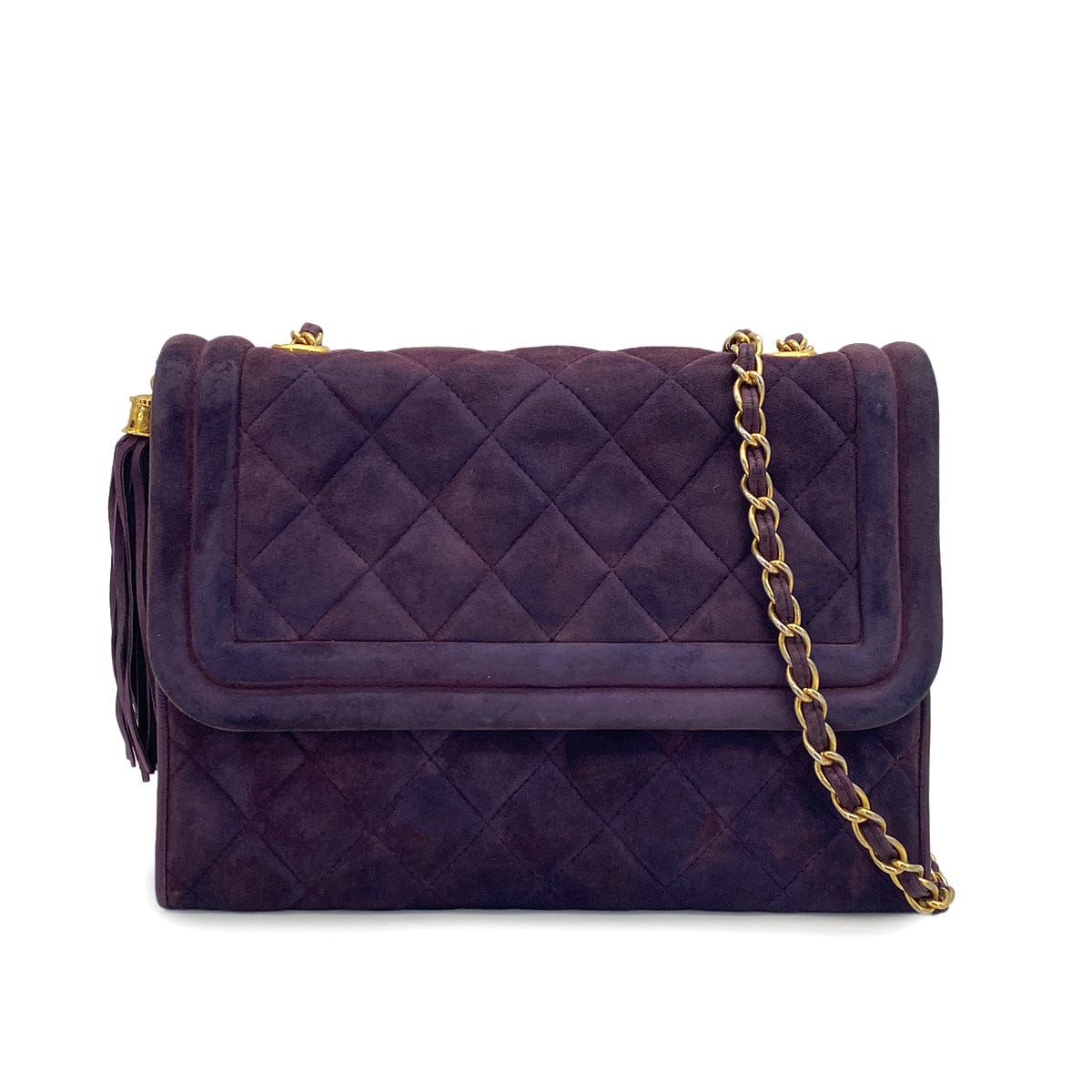 Luxury Promise Japan VINTAGE CHANEL MATELASSE CHAIN SHOULDER BAG FRINGE PURPLE SUEDE GOLD HARDWARE 90311295