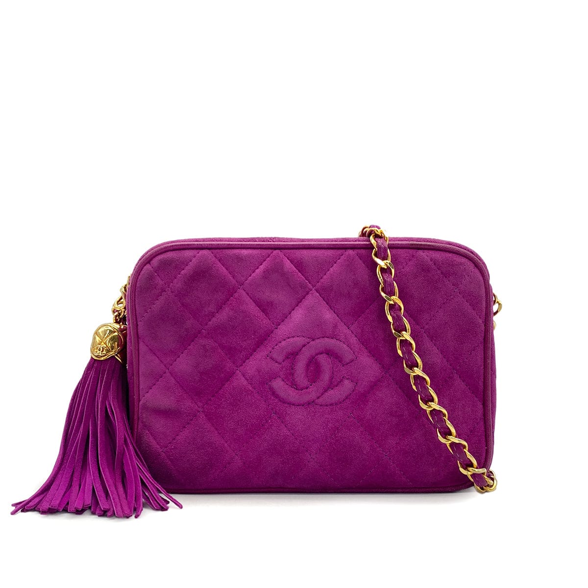 Luxury Promise Japan VINTAGE CHANEL MATELASSE CHAIN SHOULDER BAG FRINGE PURPLE SUEDE GOLD HARDWARE 90325799